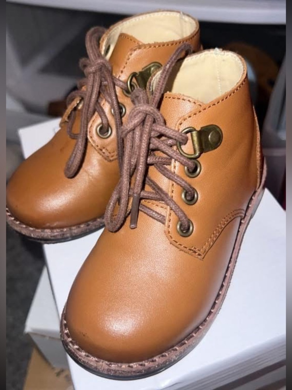 Janie And Jack Tan Lace-Up Leather Boots